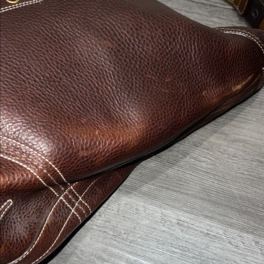 Coach Chelsea Laced Brown Pebbled Leather Duffle Shoulder Bag VINTAGE - Picture 10 of 16